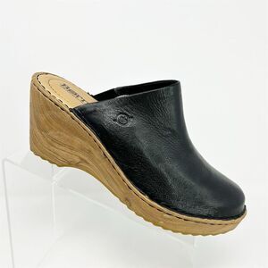 Born Women's Natalie Black Leather Clogs Size 10M Casual High Heel